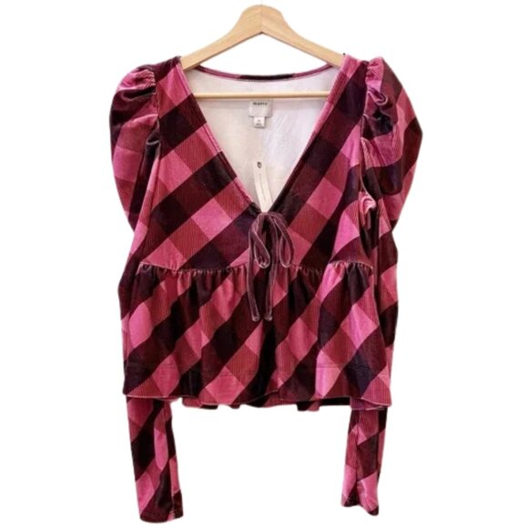 Maeve by Anthropologie Argyle Velvet Tie-Front Peplum Top – XS - Picture 10 of 12